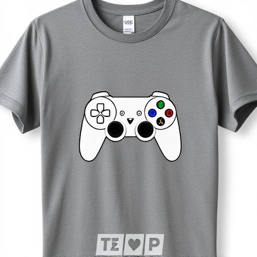 Camiseta cinza com estampa de controle de videogame