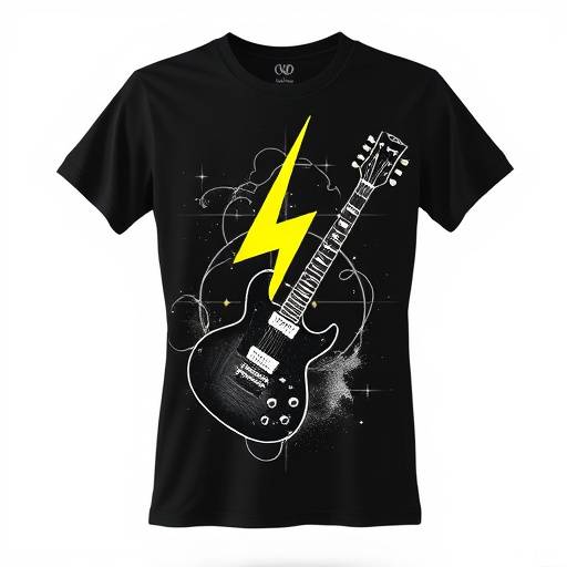 Camiseta preta com estampa de guitarra e raio